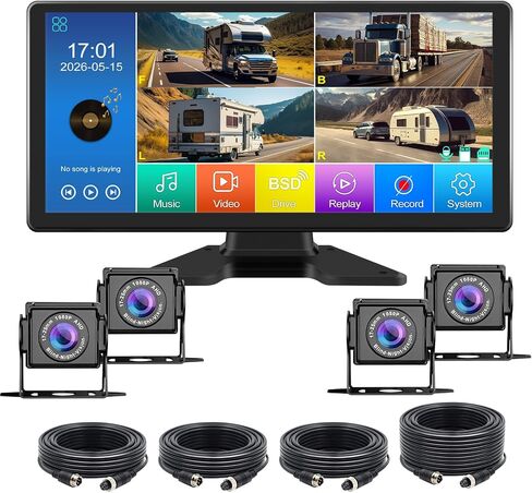 VEKOOTO Truck Camera System, 4CH Backup Camera with 10.36'' Touch Screen, Waterproof 4 AHD Rear Side View Camera, for Truck/Semi-Trailer/Camper/RV/Bus in Kuwait