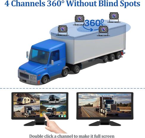VEKOOTO Truck Camera System, 4CH Backup Camera with 10.36'' Touch Screen, Waterproof 4 AHD Rear Side View Camera, for Truck/Semi-Trailer/Camper/RV/Bus in Kuwait