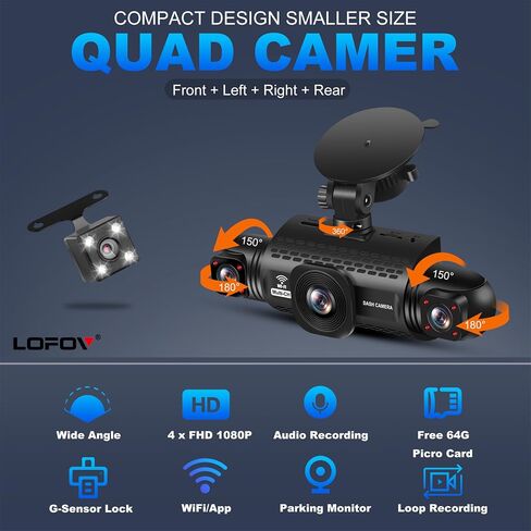 4 Channel Dash Cam 360° View 5G WiFi & APP Control in Kuwait