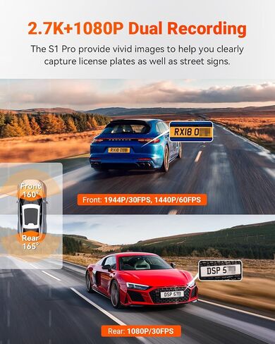Vantrue S1 Pro AI Dash Cam Front and Rear, Dual 1440P Dash Camera w/2.7K, STARVIS 2, HDR Night Vision, 5G WiFi, 60FPS, GPS, Voice Control,24/7 Parking Mode, Support 512GB Max (Renewed) in Kuwait