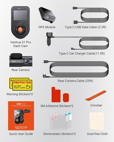 Vantrue S1 Pro AI Dash Cam Front and Rear, Dual 1440P Dash Camera w/2.7K, STARVIS 2, HDR Night Vision, 5G WiFi, 60FPS, GPS, Voice Control,24/7 Parking Mode, Support 512GB Max (Renewed) in Kuwait