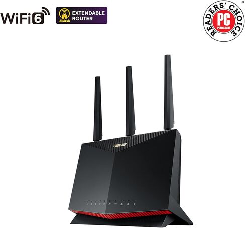 ASUS RT-AX86U Pro (AX5700) Dual Band WiFi 6 Extendable Gaming Router, 2.5G Port, Mobile Game Mode, Port Forwarding, Subscription-Free Network Security, VPN, AiMesh Compatible (Renewed), BLACK in Kuwait