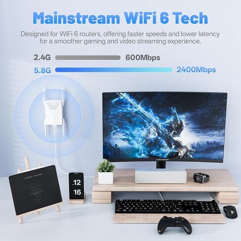 WiFi Extender, 2026 45X AX3000 (5.8/2.4GHz), Covers Up to 28,999 Sq Ft. Wireless Internet Repeater with Ethernet Port, Supports 165+ Devices, 1-Tap Setup(White) in Kuwait