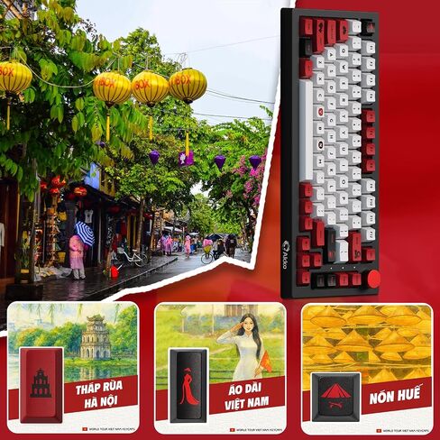 Akko 5075B Plus World Tour Mechanical Keyboard 75% Percent RGB Hot-swappable Keyboard with Knob, Vietnam Theme with PBT Double Shot Cherry Profile Keycaps Piano Switch in Kuwait