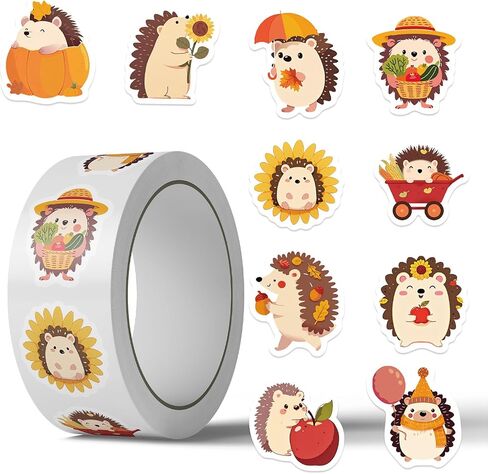 500PCS Fall Stickers Roll 10 Styles Autumn Hedgehog Party Favors Vinyl Stickers in Kuwait