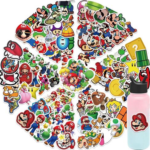100Pcs Cool Character Mario Stickers for Water Bottles Skateboard Luggage Laptop Bumper Waterproof Vinyl Stickers Bulk for Boys Teens Adults (MLA) in Saudi Arabia
