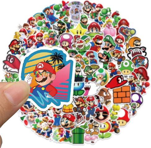 100Pcs Cool Character Mario Stickers for Water Bottles Skateboard Luggage Laptop Bumper Waterproof Vinyl Stickers Bulk for Boys Teens Adults (MLA) in Saudi Arabia