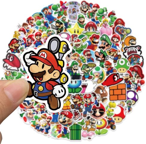 100Pcs Cool Character Mario Stickers for Water Bottles Skateboard Luggage Laptop Bumper Waterproof Vinyl Stickers Bulk for Boys Teens Adults (MLA) in Saudi Arabia