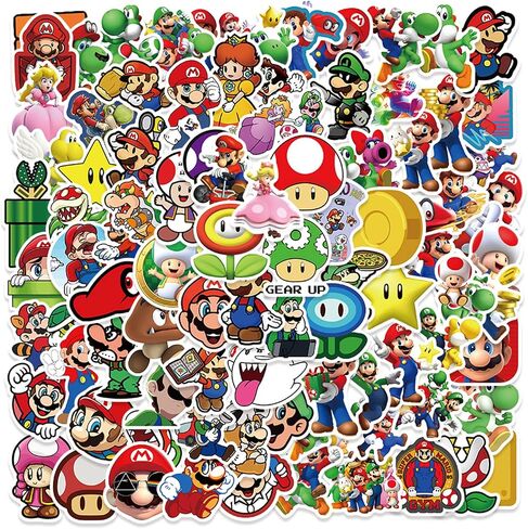 100Pcs Cool Character Mario Stickers for Water Bottles Skateboard Luggage Laptop Bumper Waterproof Vinyl Stickers Bulk for Boys Teens Adults (MLA) in Saudi Arabia
