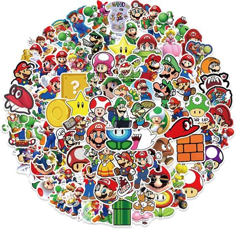 100Pcs Cool Character Mario Stickers for Water Bottles Skateboard Luggage Laptop Bumper Waterproof Vinyl Stickers Bulk for Boys Teens Adults (MLA) in Saudi Arabia