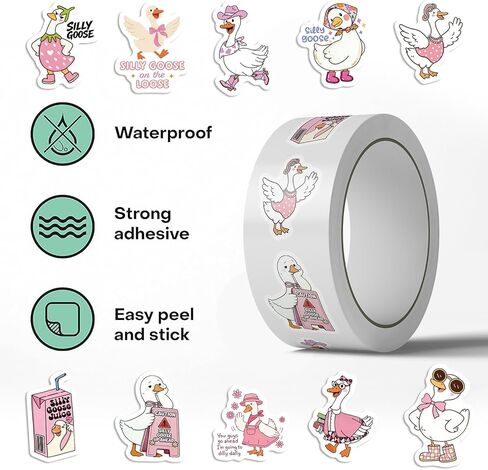 500PCS Funny Goose Stickers 10 Styles Sticker Rolls Animal Stickers Goose Party Favors Waterproof Vinyl Stickers in Saudi Arabia