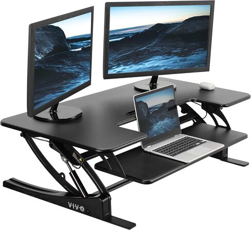 VIVO 36 inch Height Adjustable Stand Up Desk Converter, V Series, Quick Sit to Stand Tabletop Dual Monitor Riser Workstation, Black, DESK-V000V in Saudi Arabia