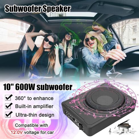 Shkalacar Under Seat Powered Car Subwoofer, Car/Truck Audio Sub Built in Amplifier, 10 Inch 600W Pure Bass High Power Amplifiers Speaker 12 V for Car Truck RV in Saudi Arabia