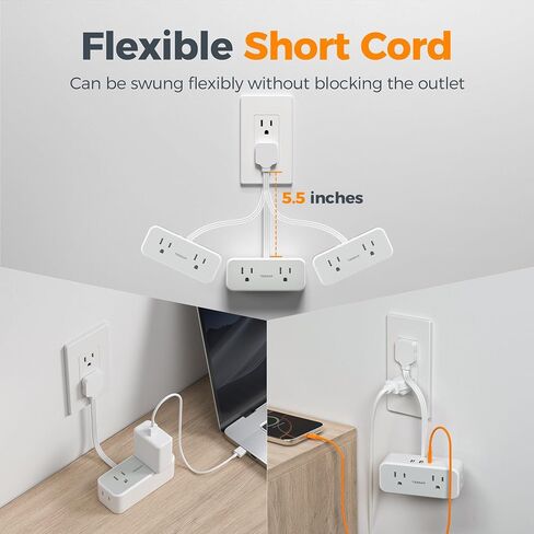 TESSAN Short Extension Cord 0.5Ft, Outlet Extender Surge Protector, Grey in Kuwait