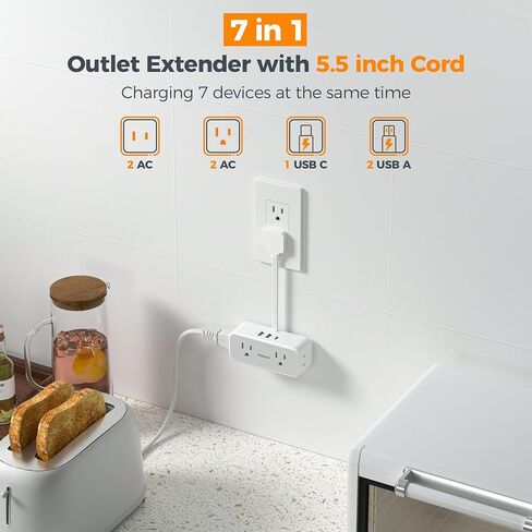 TESSAN Short Extension Cord 0.5Ft, Outlet Extender Surge Protector, Grey in Kuwait