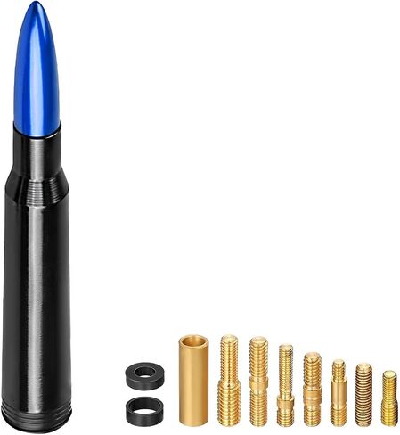 Car Bullet Antenna, Aluminum Alloy Bullet-Shaped Auto Radio Aerial with Adapters & Gaskets, Heavy Duty Roof Mounted Antenna Mast Exterior Decoration for Silverado F-Series Tundra (Black) in Saudi Arabia