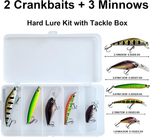 5 Pack Mini Fishing Lures Kit, Assorted Small Hard Baits with Treble Hooks for Trout Crappie Panfish Perch Small Bass, Freshwater Lures for Creeks Ponds and Streams in Kuwait