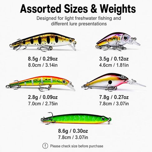 5 Pack Mini Fishing Lures Kit, Assorted Small Hard Baits with Treble Hooks for Trout Crappie Panfish Perch Small Bass, Freshwater Lures for Creeks Ponds and Streams in Kuwait