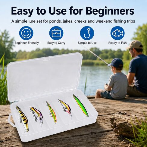 5 Pack Mini Fishing Lures Kit, Assorted Small Hard Baits with Treble Hooks for Trout Crappie Panfish Perch Small Bass, Freshwater Lures for Creeks Ponds and Streams in Kuwait