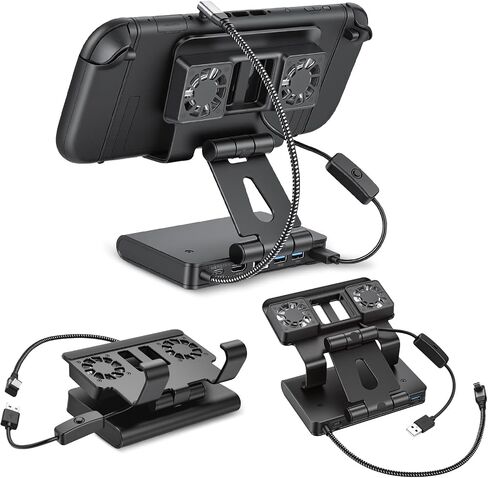 ELUTENG 6-in-1 Steam Deck Docking Station Dual 6000RPM Cooling Fans PD100W HDMI 2.1 4K@144Hz HDR 10-Bit USB 3.1 Gen1 x3 Gigabit Ethernet Gaming Cooling Dock Hub for ROG Ally/MSI Claw/Switch 2 in Kuwait