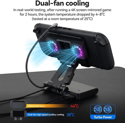 ELUTENG 6-in-1 Steam Deck Docking Station Dual 6000RPM Cooling Fans PD100W HDMI 2.1 4K@144Hz HDR 10-Bit USB 3.1 Gen1 x3 Gigabit Ethernet Gaming Cooling Dock Hub for ROG Ally/MSI Claw/Switch 2 in Kuwait