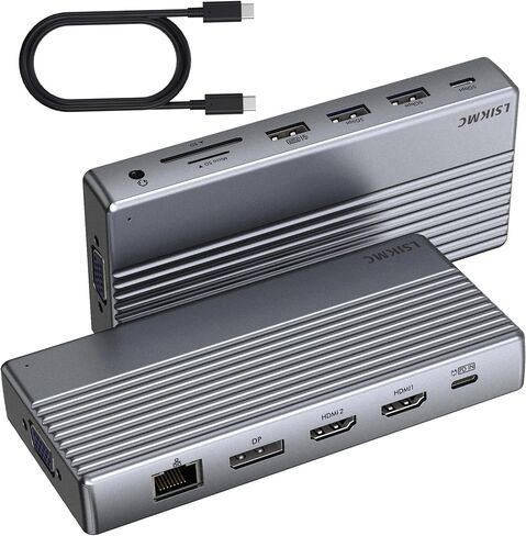 Docking Station, USB C Docking Station(13-in-1) Support Dual/Triple Display with Dual HDMI, DP, VGA, 100W PD, Gigabit Ethernet, 4USB, SD/TF Card Reader, 3.5mm Audio Multi-Port for Laptop and More in Kuwait