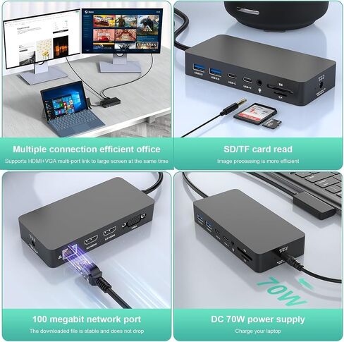Surface Docking Station Microsoft - 1 Year Warranty - 12-in-1 Triple Displays Dual 4K HDMI+VGA Dock, Docks for Pro 11/10/9/8/X/7/6,Laptop 7/6/5/4/3,Book in Kuwait