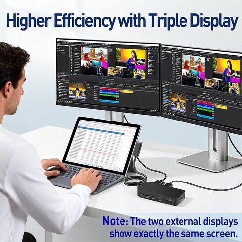 Surface Docking Station, 11-in-1 Triple Display (Surface +4K HDMI +VGA), USB-C/USB-A/SD/TF/Ethernet, Compatible with Surface Pro 11/10/9/8/X/7/6/5/4/3, Laptop, Book Go, Black in Kuwait