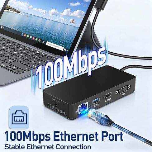 Surface Docking Station, 11-in-1 Triple Display (Surface +4K HDMI +VGA), USB-C/USB-A/SD/TF/Ethernet, Compatible with Surface Pro 11/10/9/8/X/7/6/5/4/3, Laptop, Book Go, Black in Kuwait