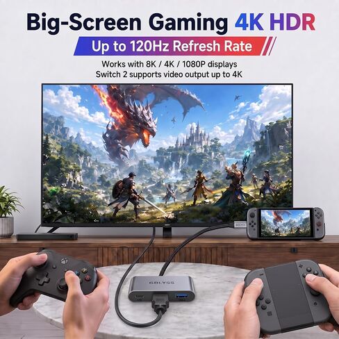 Switch 2 Dock, Mini USB-C Docking Station with 4K 60Hz-120Hz HDR, 100W PD Input and USB 3.2 Port, 1.7 oz Lightweight Travel Hub for Nintendo Switch 2, Steam Deck, ROG Ally in Kuwait