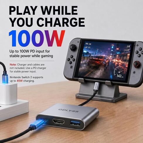 Switch 2 Dock, Mini USB-C Docking Station with 4K 60Hz-120Hz HDR, 100W PD Input and USB 3.2 Port, 1.7 oz Lightweight Travel Hub for Nintendo Switch 2, Steam Deck, ROG Ally in Kuwait