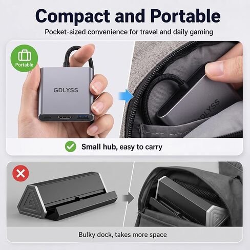 Switch 2 Dock, Mini USB-C Docking Station with 4K 60Hz-120Hz HDR, 100W PD Input and USB 3.2 Port, 1.7 oz Lightweight Travel Hub for Nintendo Switch 2, Steam Deck, ROG Ally in Kuwait