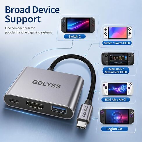 Switch 2 Dock, Mini USB-C Docking Station with 4K 60Hz-120Hz HDR, 100W PD Input and USB 3.2 Port, 1.7 oz Lightweight Travel Hub for Nintendo Switch 2, Steam Deck, ROG Ally in Kuwait