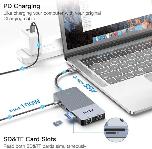 Docking Station, MCY 12 in 1 Triple Display Laptop USB C Docking Station Dual Monitor USB Type C Hub with Dual HDMI VGA Adapter, Compatible with MacBook, XPS, Dell, USB C Dock, UCN3442 in Kuwait