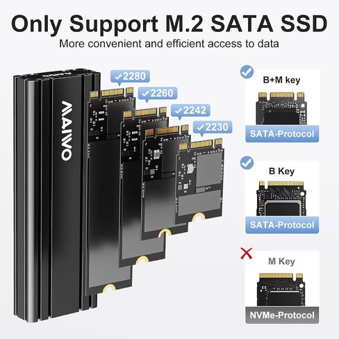 MAIWO M.2 SATA SSD Enclosure, USB3.2 Gen2X1 Type-C to SATA NGFF Based M.2 Solid State Drive Adapter Reader, Support B Key B+M Key, Aluminum (K1686S) in Kuwait