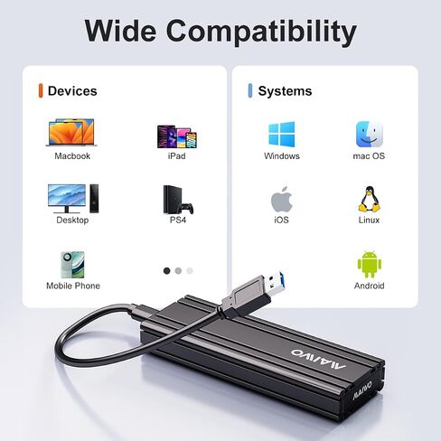 MAIWO M.2 SATA SSD Enclosure, USB3.2 Gen2X1 Type-C to SATA NGFF Based M.2 Solid State Drive Adapter Reader, Support B Key B+M Key, Aluminum (K1686S) in Kuwait