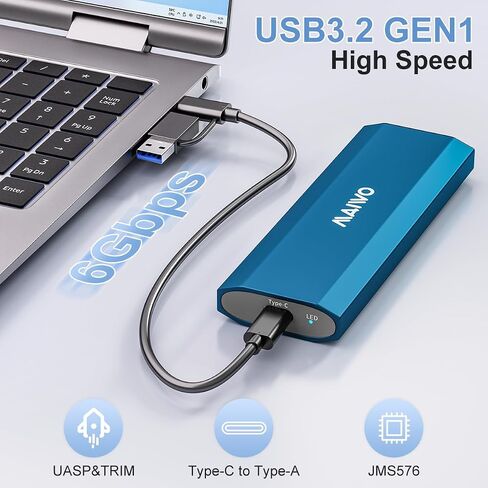 MAIWO M.2 SATA SSD Enclosure, USB3.2 Gen1 Type-C to SATA NGFF Based M.2 Solid State Drive Adapter Reader, Support B Key B+M Key, Aluminum (K1690S) in Kuwait