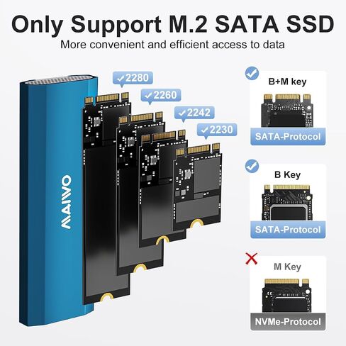 MAIWO M.2 SATA SSD Enclosure, USB3.2 Gen1 Type-C to SATA NGFF Based M.2 Solid State Drive Adapter Reader, Support B Key B+M Key, Aluminum (K1690S) in Kuwait