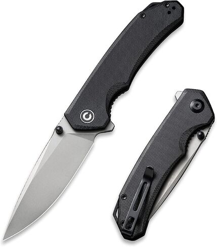 CIVIVI Brazen Folding Pocket Knife,3.5-Inch 14C28N Plain Edge Blade,Outdoor Camping Hiking Knife with Thumb Stud and Flipper opener,G-10 Handle Tool for EDC C2102C (Black) in Kuwait