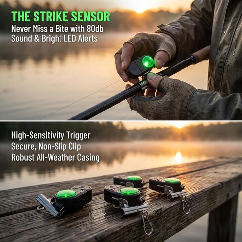 LIOOBO Fishing Bite Alarm 4pcs Electronic Rod Bell Indicator with LED Light Sound Alert Night Fishing Accessories for Catfish Poles Bank Angling para in Kuwait