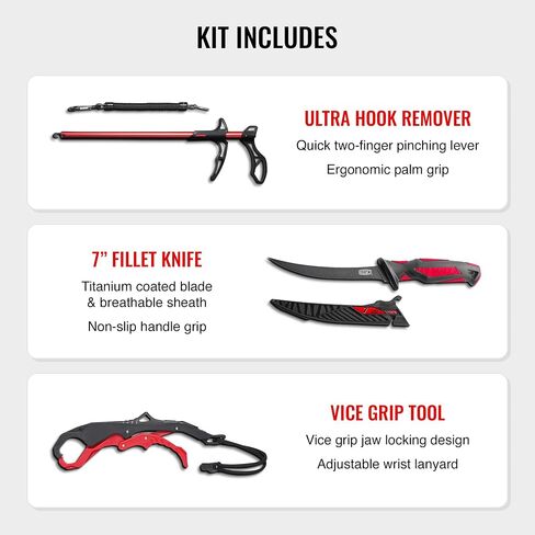 EGO FireSteel Fishing Tool Kit, 7 Pc Pro Angler Set with Pliers, Fillet Knife, Hook Remover, Line Scissors, Vice Grip Tool, Sheath & Lanyard, Freshwater & Saltwater Fishing Gear in Kuwait