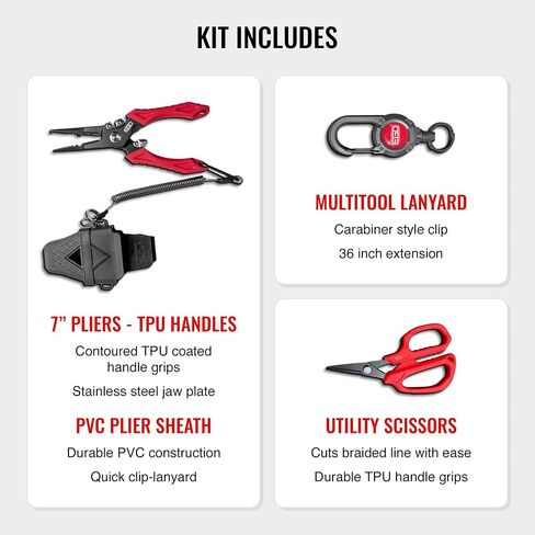 EGO FireSteel Fishing Tool Kit, 7 Pc Pro Angler Set with Pliers, Fillet Knife, Hook Remover, Line Scissors, Vice Grip Tool, Sheath & Lanyard, Freshwater & Saltwater Fishing Gear in Kuwait