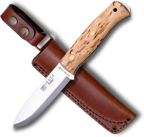 Joker Ember Scandi CM122-P Outdoor Tool with Leather Sheath – 4.13" Sandvik 14C28N Steel Blade – Versatile Knife for Fishing, Camping, Hiking and Bushcraft (Micarta Canvas, Leather Sheath with FireStarter) in Kuwait