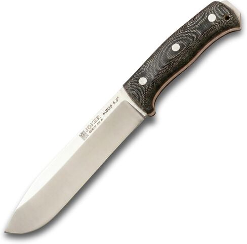 Joker Nomad 6.5 CM137-P Survival Knife, 6.5 in Böhler N695 Blade, Black Micarta Handle, Leather Sheath with Ferro Rod, Made in Spain, for backcountry travel, camp chores, fishing trips and bushcraft in Kuwait