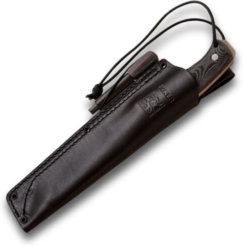 Joker Nomad 6.5 CM137-P Survival Knife, 6.5 in Böhler N695 Blade, Black Micarta Handle, Leather Sheath with Ferro Rod, Made in Spain, for backcountry travel, camp chores, fishing trips and bushcraft in Kuwait