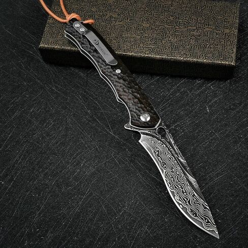 Best Handmade Damascus Pocket Knife For Men Flipper Folding Hunting Knives With Liner Lock Clip Camping Survival Gear Edc Knife (Ebony) in Kuwait