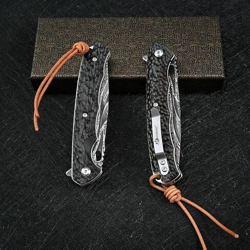 Best Handmade Damascus Pocket Knife For Men Flipper Folding Hunting Knives With Liner Lock Clip Camping Survival Gear Edc Knife (Ebony) in Kuwait