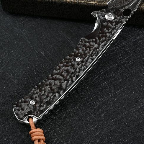 Best Handmade Damascus Pocket Knife For Men Flipper Folding Hunting Knives With Liner Lock Clip Camping Survival Gear Edc Knife (Ebony) in Kuwait