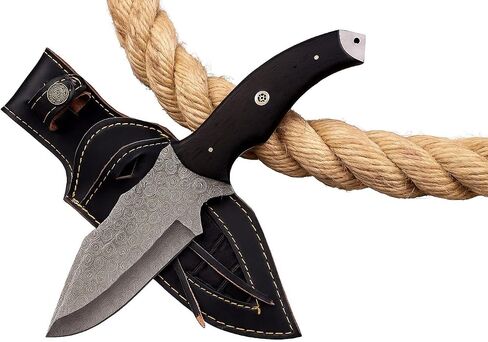 Handmade Damascus Steel Fixed Blade Knife – Outdoor Hunting, Skinning & Bushcraft Tool with Premium Handle + Leather Sheath in Kuwait