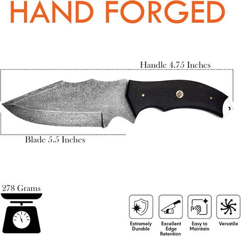 Handmade Damascus Steel Fixed Blade Knife – Outdoor Hunting, Skinning & Bushcraft Tool with Premium Handle + Leather Sheath in Kuwait